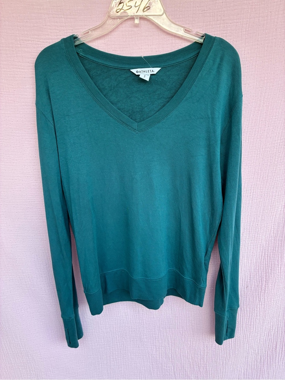 Athleta Sunrise V-Neck Sweatshirt Deep Teal Thumb Hole Size Small